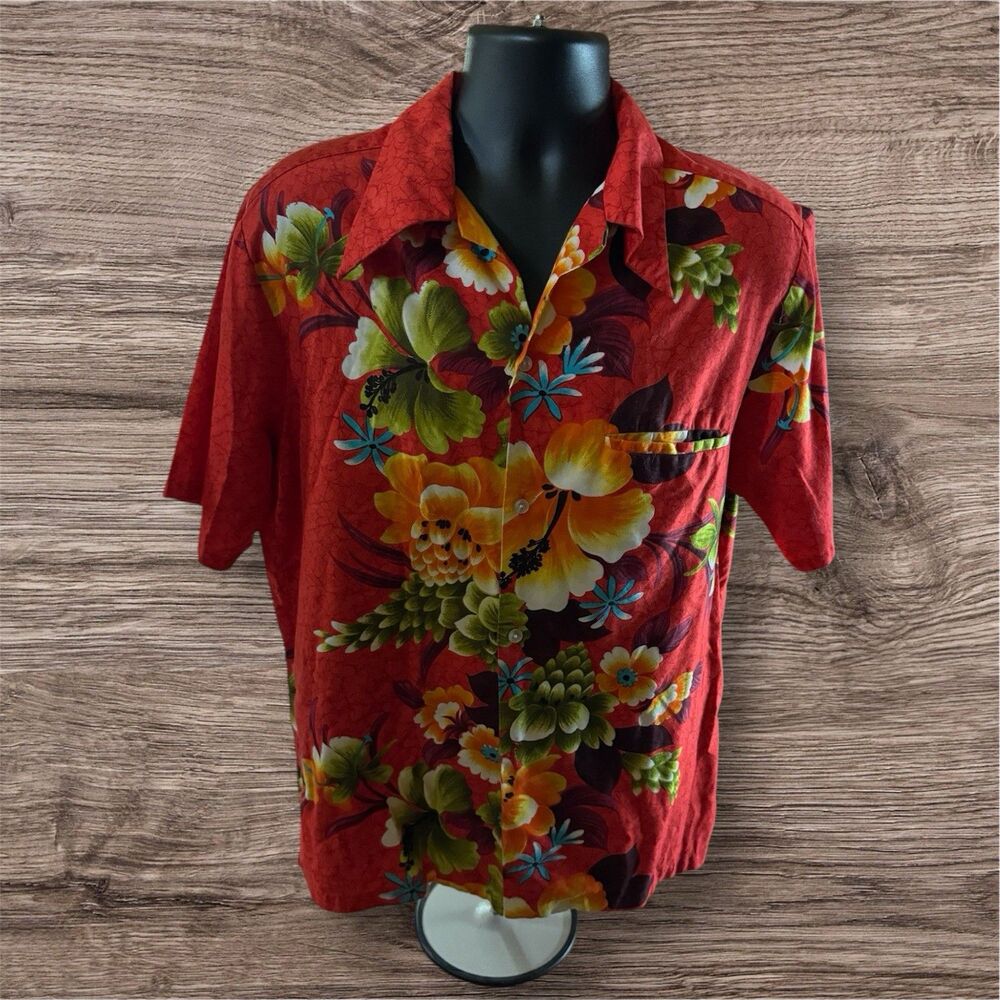 Vintage Pennys Hawaii Camp Collar Shirt  Adult Size X-Large Red Floral